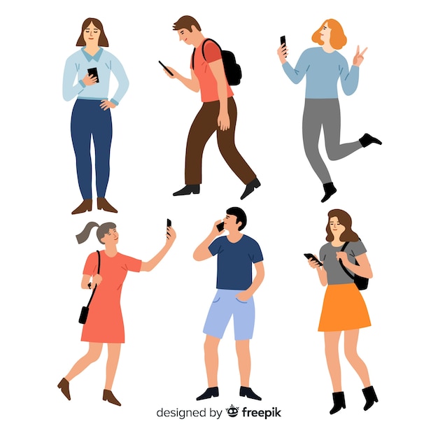 Free vector people doing things with mobile phone collection