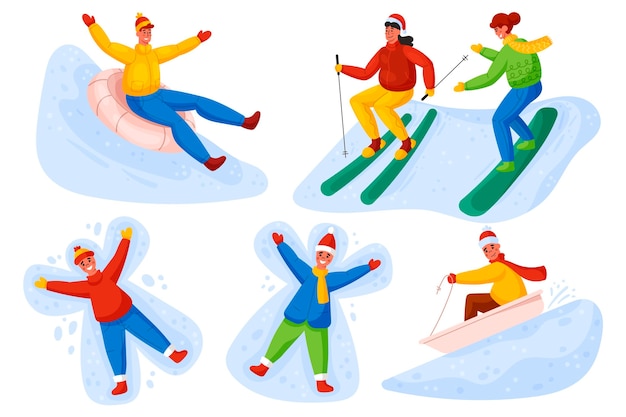 Free vector people doing winter activities