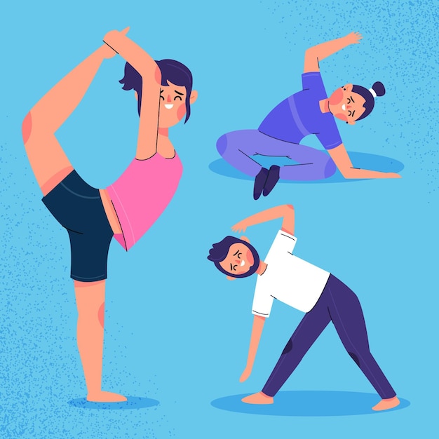 Free vector people doing yoga flat design