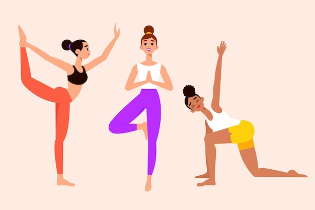 Free vector people doing yoga in flat design