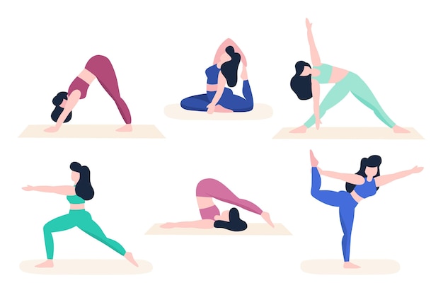 Free vector people doing yoga illustrated