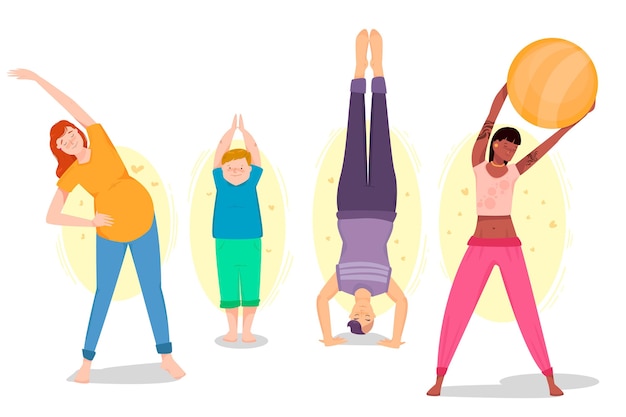 People doing yoga illustration