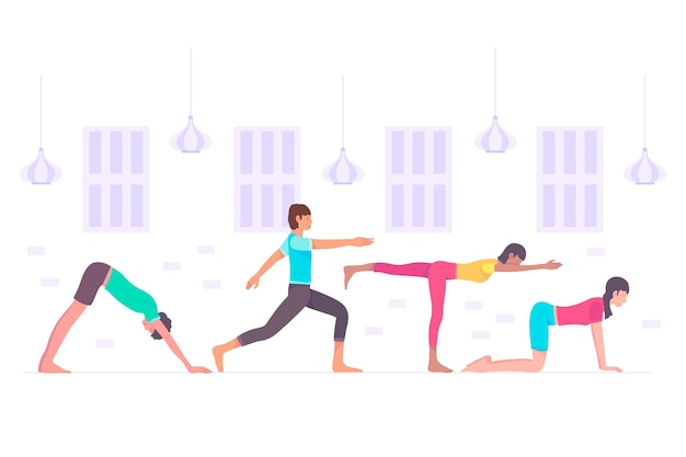 Vettore gratuito le persone che fanno yoga pack