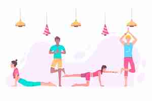 Free vector people doing yoga set