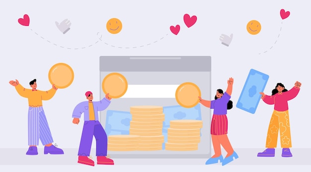 Free Vector people donate money for charity in glass box