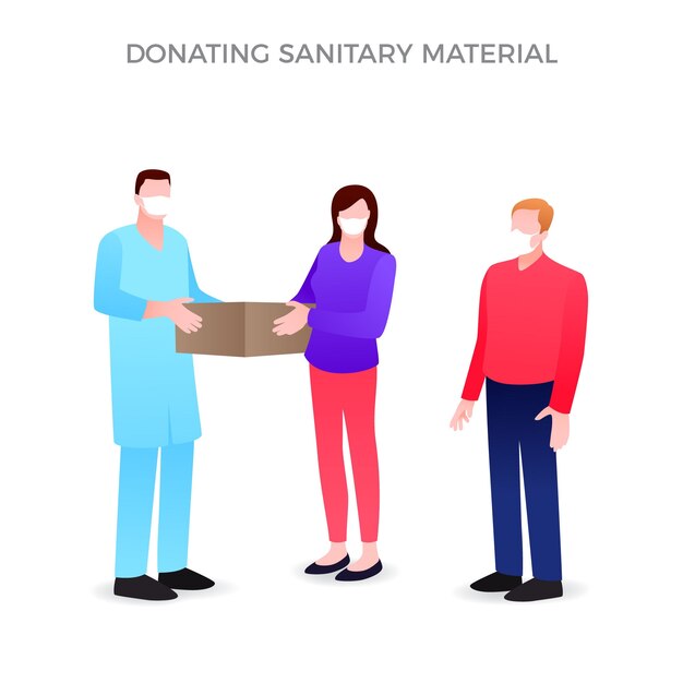 People donating sanitary material