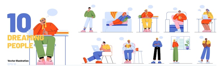 無料Vector 人々 の夢はさまざまなポーズで考える