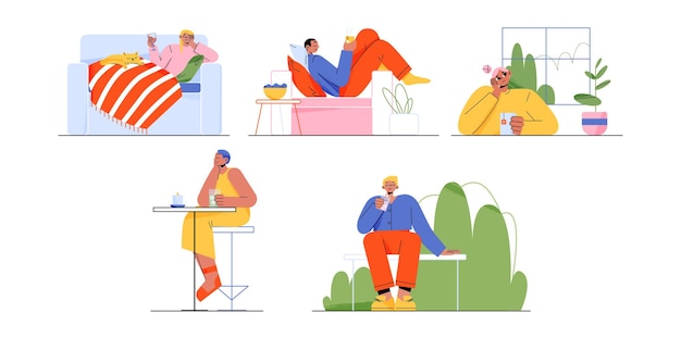 Free Vector people drink relax at home bar and outdoors