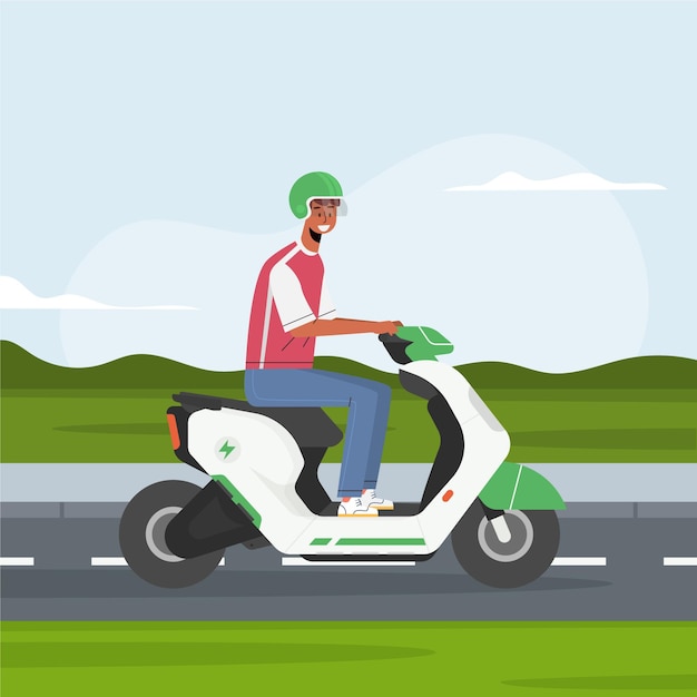 Free vector people driving electric scooter