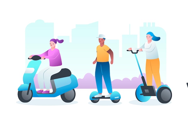 Free vector people driving electric transport concept