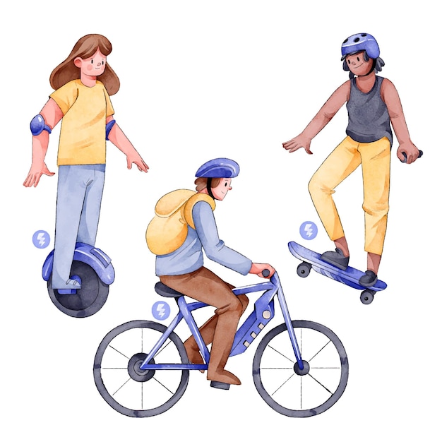 Free vector people driving electric transport concept