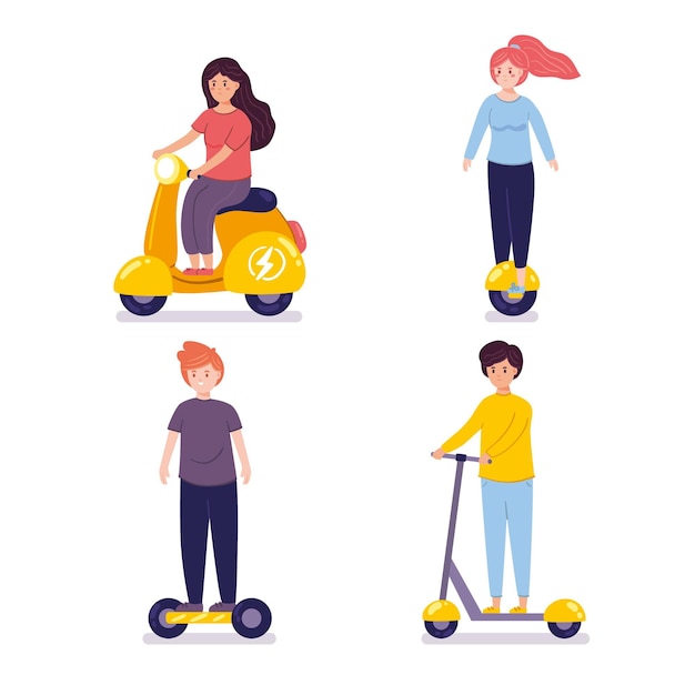 Free vector people driving electric transport pack