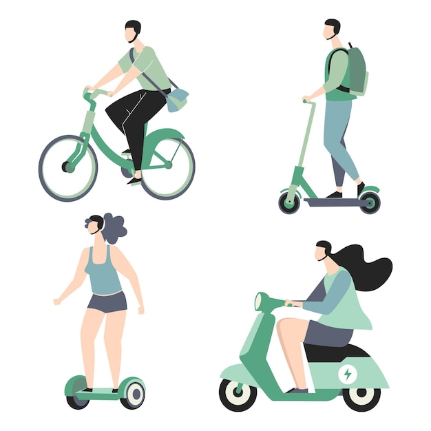 Free vector people driving electric transport set