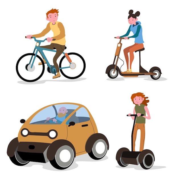 Free vector people driving electric transport