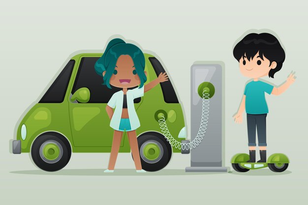 Free vector people driving electric transport
