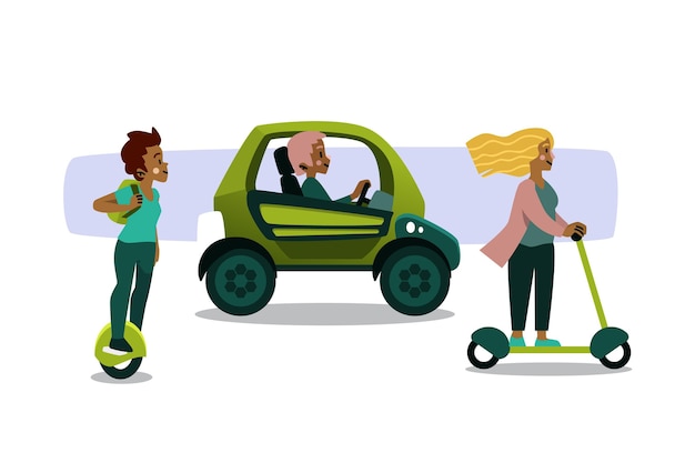 Free vector people driving electric transportation collection