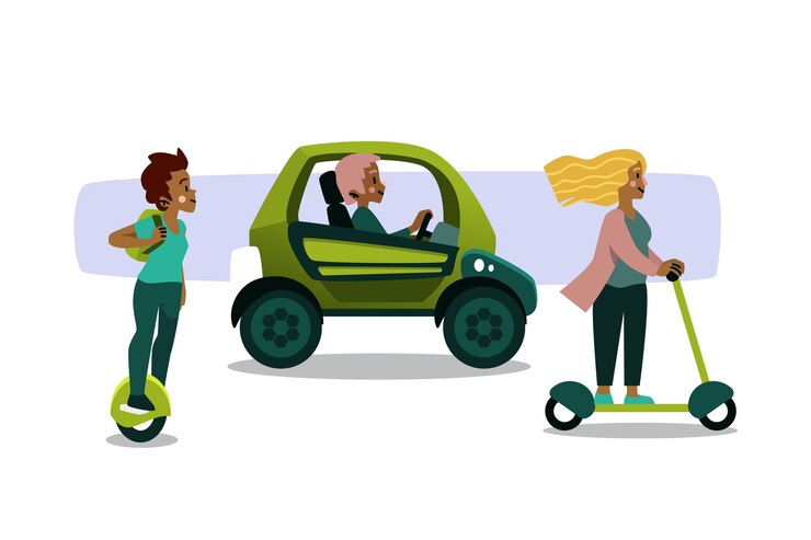 Free Vector people driving electric transportation collection