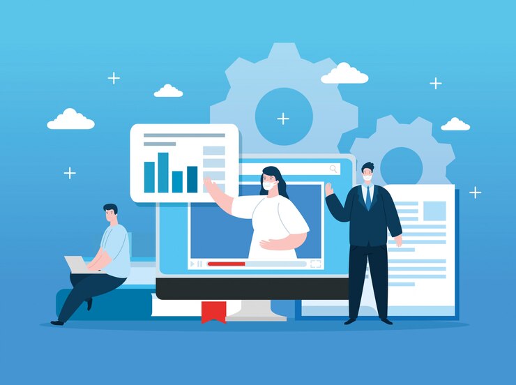 無料Vector コンピューターイラストデザインでオンライン教育の人々