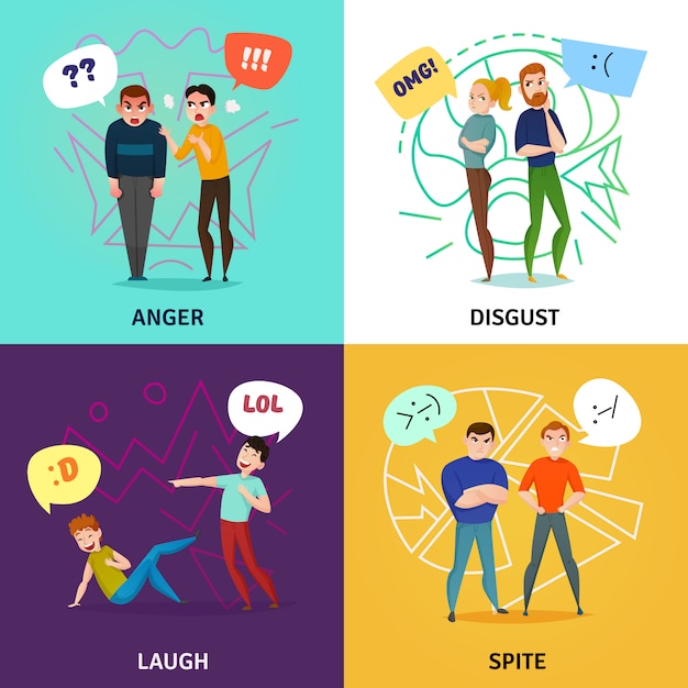 People and emotions concept set with laugh and anger