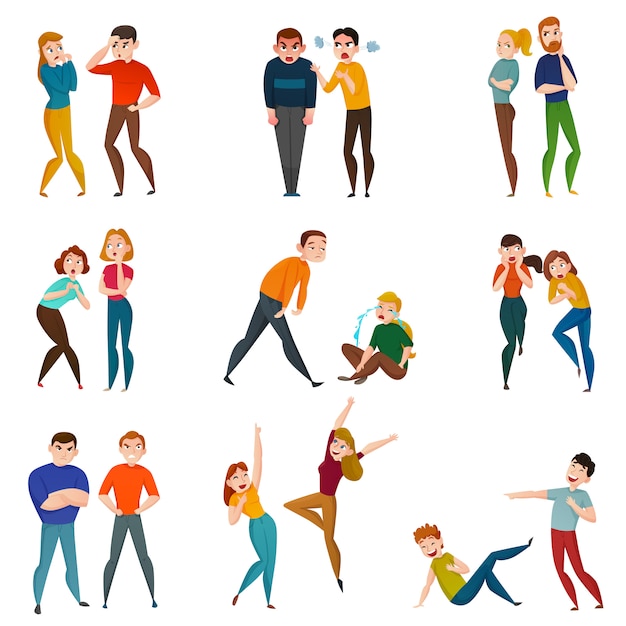 Free vector people and emotions set with positive and negative feelings