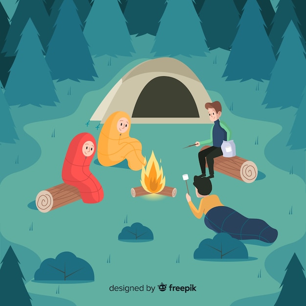 Free vector people enjoying in a camping
