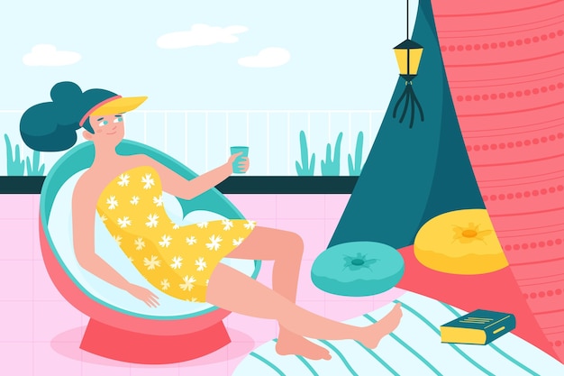 Free vector people enjoying staycation concept