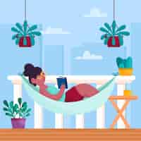 Free vector people enjoying staycation concept