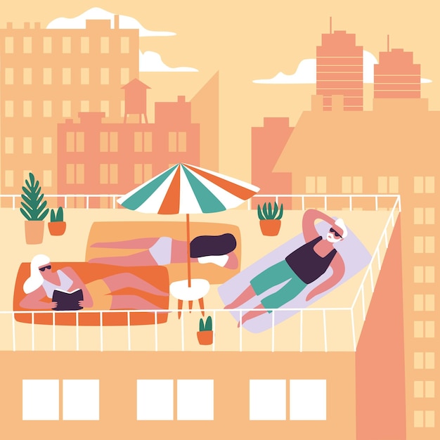 Free vector people enjoying staycation concept