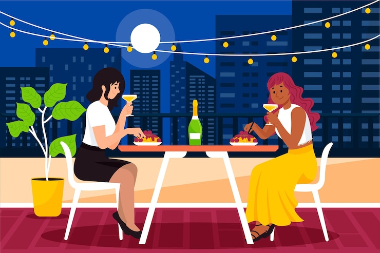 Free Vector people enjoying staycation