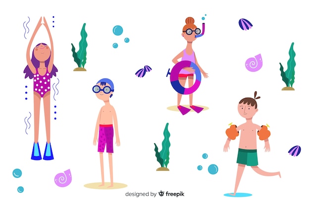 Бесплатное векторное изображение Люди наслаждаются летом на пляже