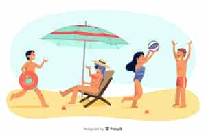 Free vector people enjoying summer at the beach