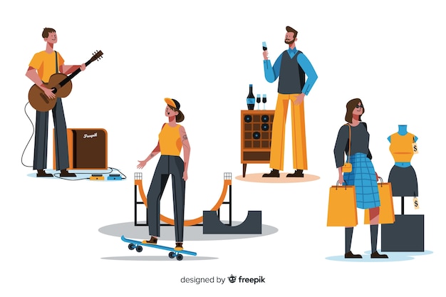 Free vector people enjoying their hobbies flat design