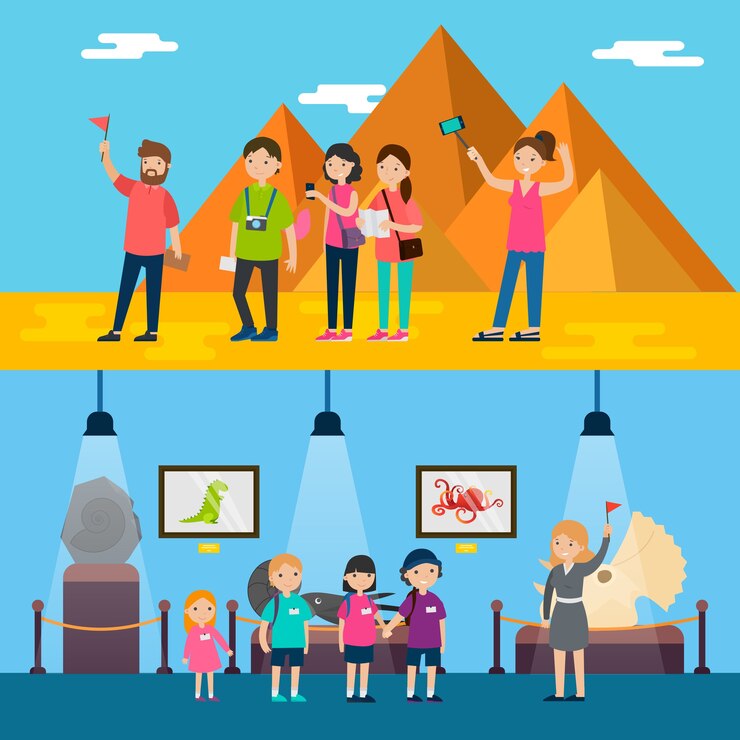 Free Vector people on excursion horizontal banners