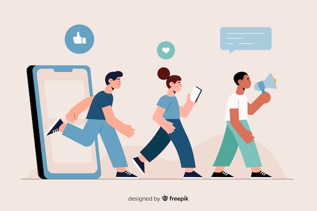 People exiting through a phone concept illustration 