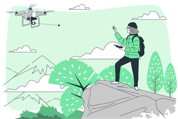 Free vector people filming with a drone concept illustration