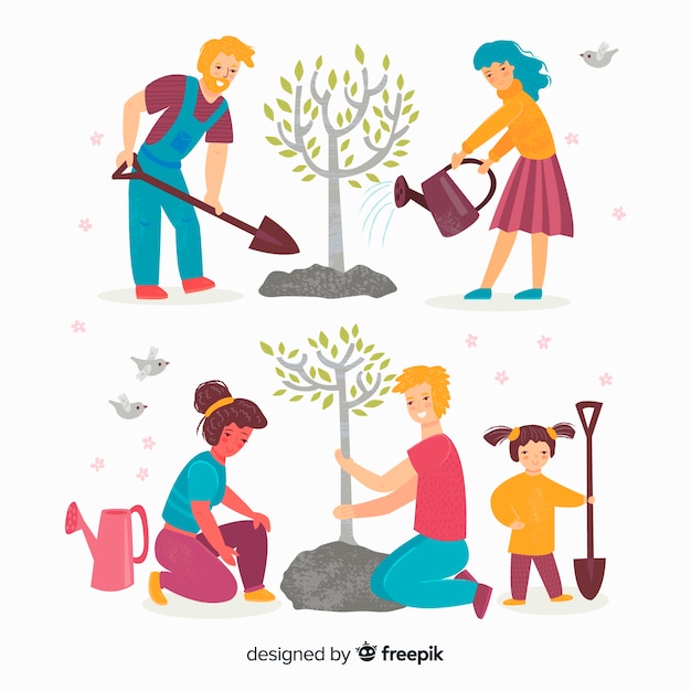 Free vector people gardening