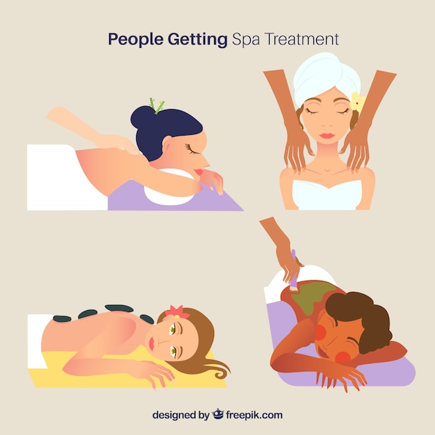 People getting spa treatment in hand drawn style