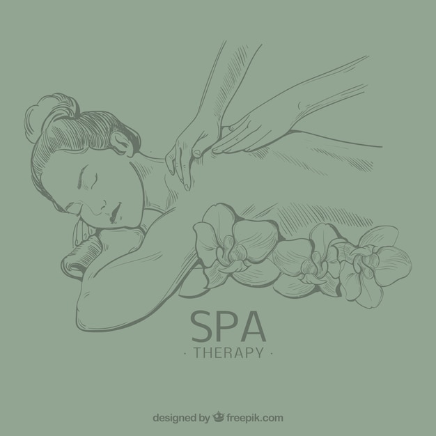 People getting spa treatment in hand drawn style