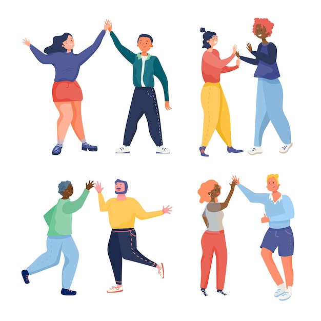 Free vector people giving high five flat design