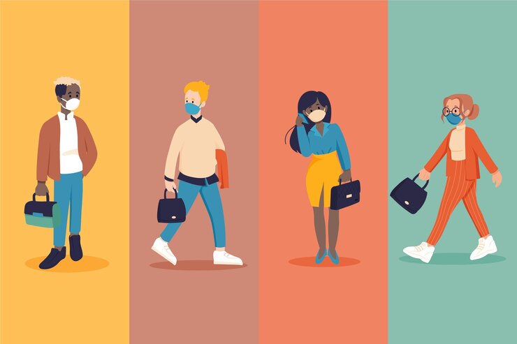 Free Vector people going back to work with face mask