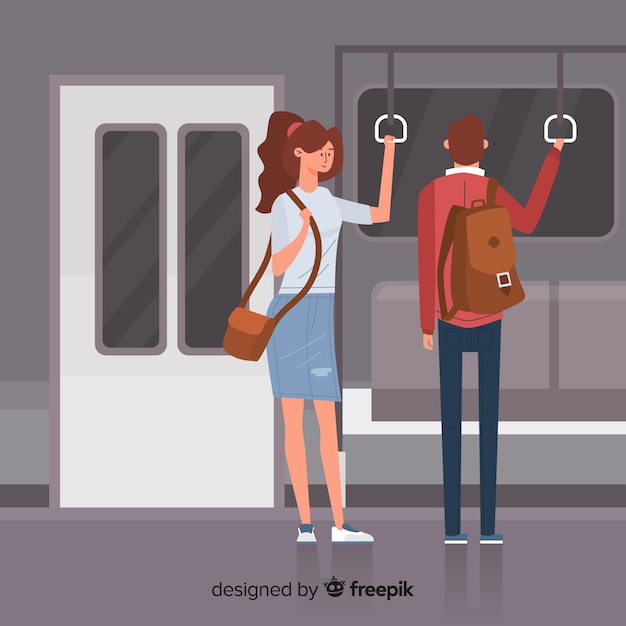 Free vector people going on the subway