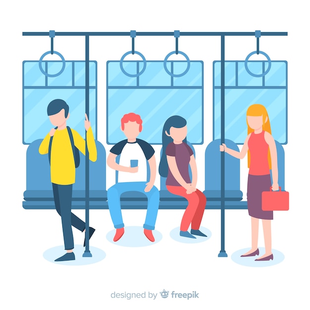 Free vector people going on the subway