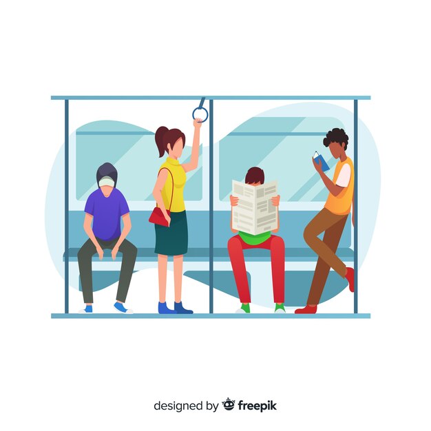 Free vector people going on the subway