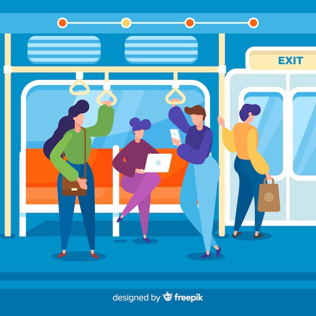 Free vector people going on the subway