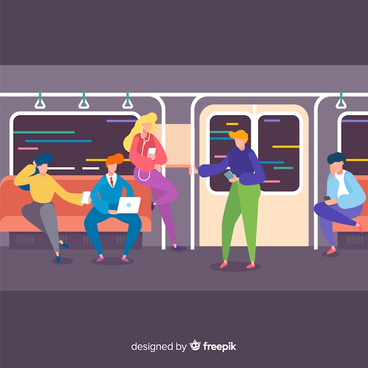 Free Vector people going on the subway