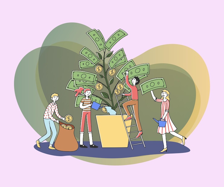 Free Vector people growing money tree flat vector illustration