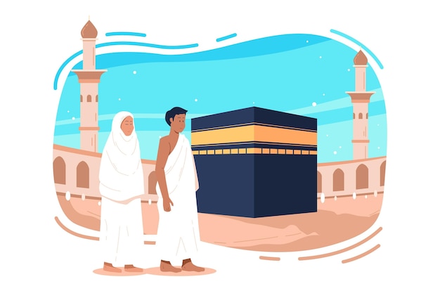 People in hajj pilgrimage illustration