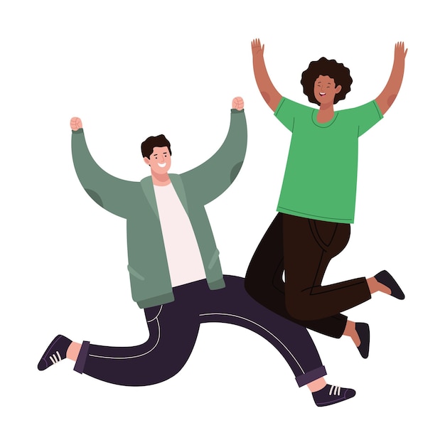 Free vector people happy jumping on white background icon