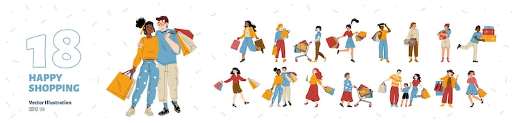 Free Vector people happy shopping isolated set purchasing