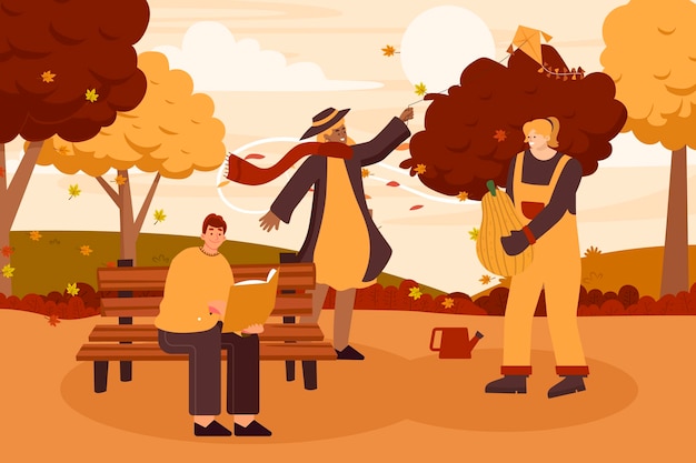 Free vector people having fun in autumn time